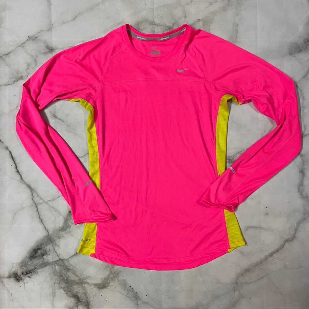 Nike Running Dri-Fit Hot Pink & Yellow Long Sleeve